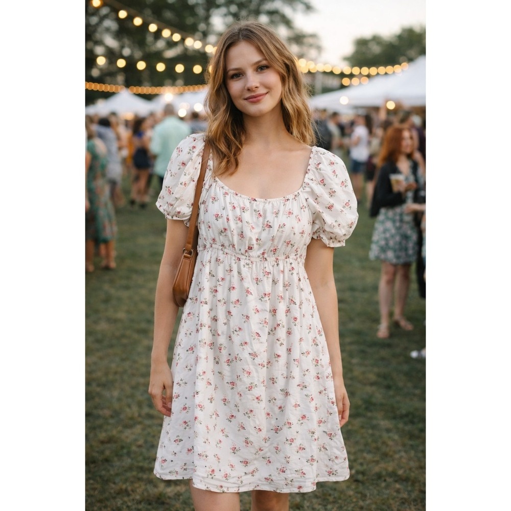 Womens Babydoll Milkmaid Dress‎ Med Retro 90s Y2K Floral Mini Festival Coquette